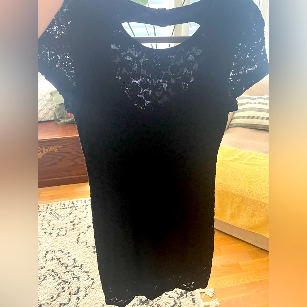 Black fitted cocktail dress with Lace, and black under slip